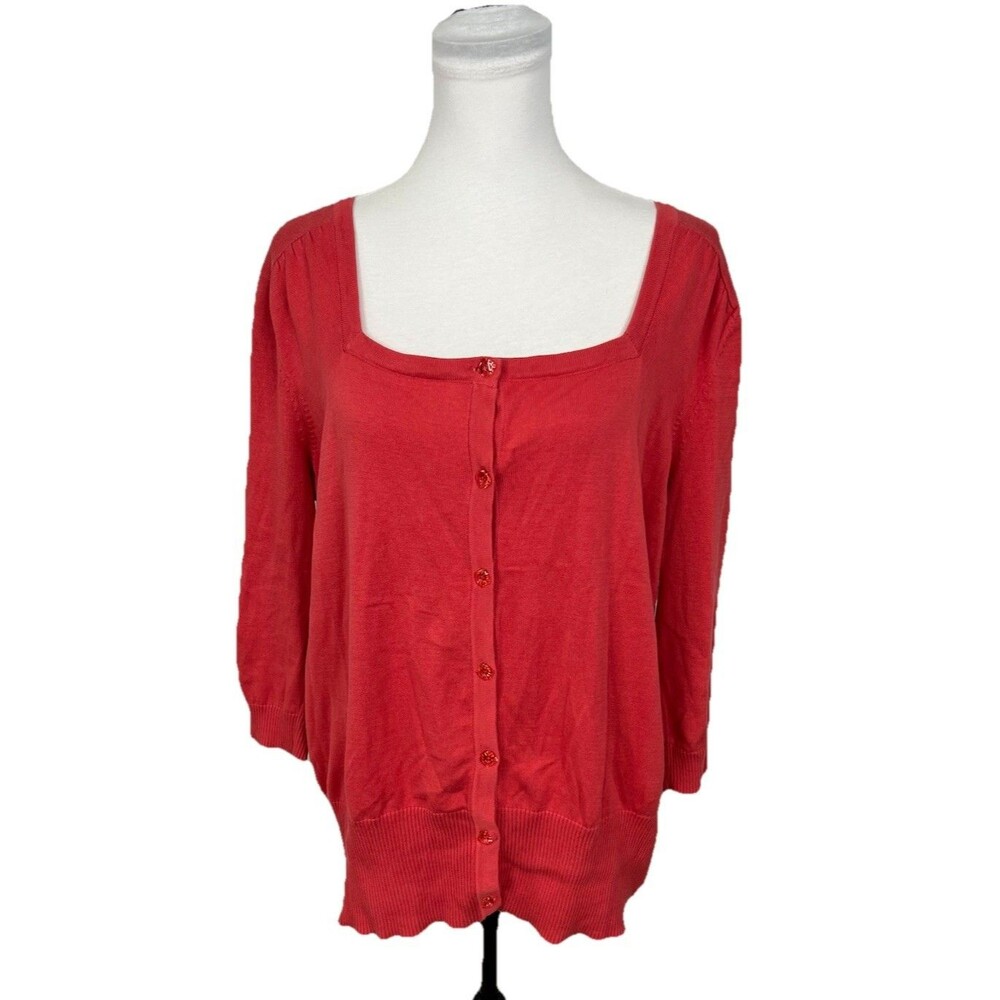 Lane Bryant Cardigan Sweater Plus Size 18/20 Orange 100% Cotton 3/4 Sleeve Top